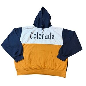 Prairie Mountain Size XL Men Colorado Travel Hoodie with Pocket Navy Yellow Grey